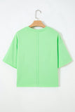Bright Green Crab Embroidered Patch Loose Round Neck Tee