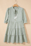 Green Stripe Ruffled Short Sleeve  Dress