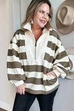 Stripe Plus Size Half Zipped Sweatshirt