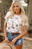 Cactus Print Crew Neck Top