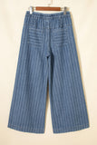 Stripe Pleated Drawstring Waist Wide Leg Jeans