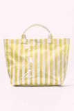 Yellow Cream Glossy Striped Vinyl Large Tote Bag