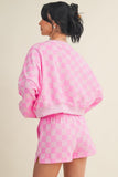 Plaid Checkered Long Sleeve Crop Top Two Piece Set