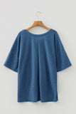 Blue Pointelle Plus Size V Neck Top