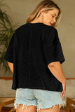 Black Pointelle Plus Size V Neck Top