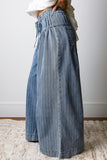 Stripe Pleated Drawstring Waist Wide Leg Jeans