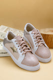 Gold Glitter Star Leather Lace-up Sneakers