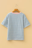 Blue Stripe Crew Neck Drop Shoulder Tee