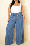 Stripe Plus Size Wide Leg Denim Pants