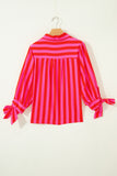 Red Stripe Puff Sleeve  Button Down Shirt