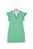 Green Stripe Flutter Sleeve Short Dress