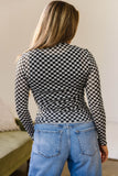Black Plaid Long Sleeve Mesh Top