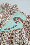 Pony Embroidered Puff Sleeve Blouse -Brown