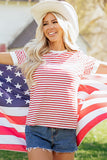 Red Stripe Puff Sleeve T Shirt