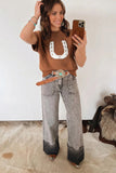 Chestnut Western Horseshoe Pattern Short Sleeve Knit Sweater