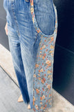 Floral Patchwork Denim Wide Leg Overalls