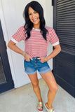 Red Stripe Puff Sleeve T Shirt