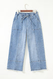 Drawstring Raw Hem Wide Leg Denim Pants