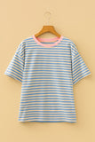 Blue Stripe Crew Neck Drop Shoulder Tee