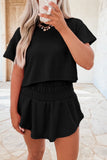 Black 2pcs Cropped Tee and Ruffle High Waist Skort Set