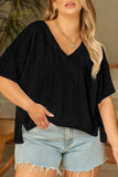 Black Pointelle Plus Size V Neck Top