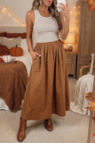 Chestnut Striped Sleeveless Long Dress