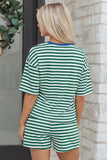 Green Stripe Drop Shoulder Short Set