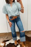 Pink Floral Puff Sleeve Blouse