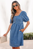 Square Neck Denim Mini Dress