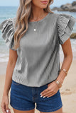Striped Ruffle Short Sleeve Shift Blouse
