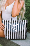 black Glossy Striped Vinyl Large Tote Bag