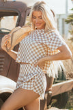 Brown Checkerboard T Shirt and Skorts 2 Piece Outfit