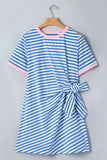 Sky Blue Stripe Tie T Shirt Mini Dress