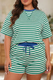 Green Stripe  Plus Size Short Set
