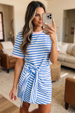 Sky Blue Stripe Tie T Shirt Mini Dress