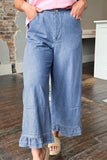 Light Blue Ruffle Hem Wide Leg Full Length Plus Size Jeans