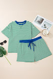 Green Stripe  Plus Size Short Set