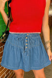 Pleated High Waist Denim Mini Skirt
