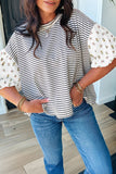 Black Stripe Puff Sleeve Top