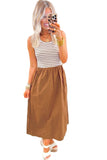 Chestnut Striped Sleeveless Long Dress