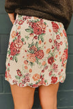 Scalloped Trim Jacquard Floral Mini Skirt