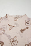 Western Print Mesh Long Sleeve Mock Neck Top