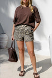 Leopard Drawstring Denim Shorts