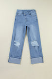 High Rise Asymmetric Ripped Jeans