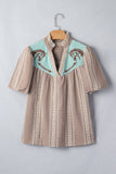Pony Embroidered Puff Sleeve Blouse -Brown