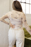 Western Print Mesh High Neck Top