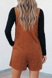 Cinnamon Solid Color Tie V Neck Sleeveless Corduroy Romper