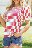 Red Stripe Puff Sleeve T Shirt