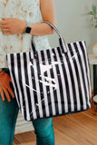 black Glossy Striped Vinyl Large Tote Bag