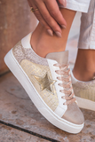 Gold Glitter Star Leather Lace-up Sneakers